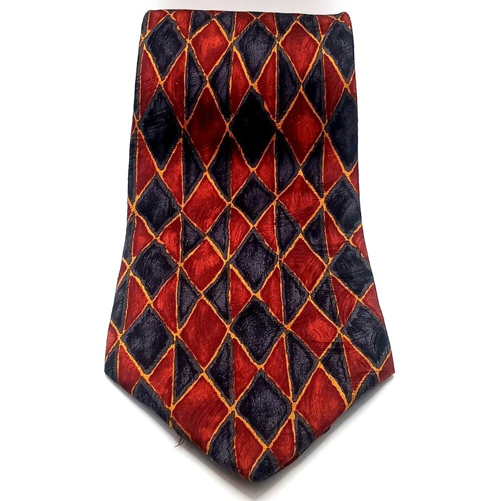 Men's Tie Gherardini Firenze 100% Silk Red Blue Diamond Pattern Italian Necktie